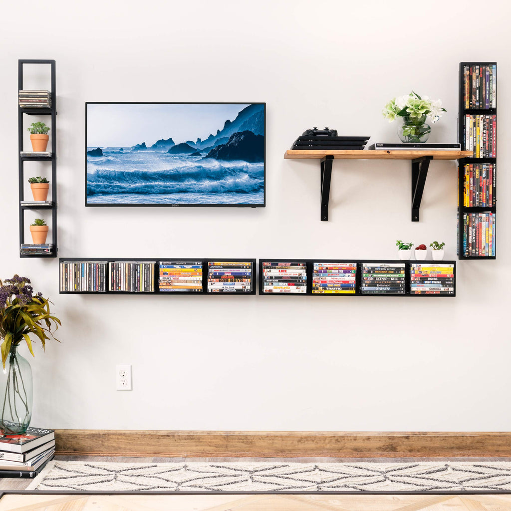 34 Inch Media Storage Rack Organizer Metal Floating Shelf Set of 2 Black P5301